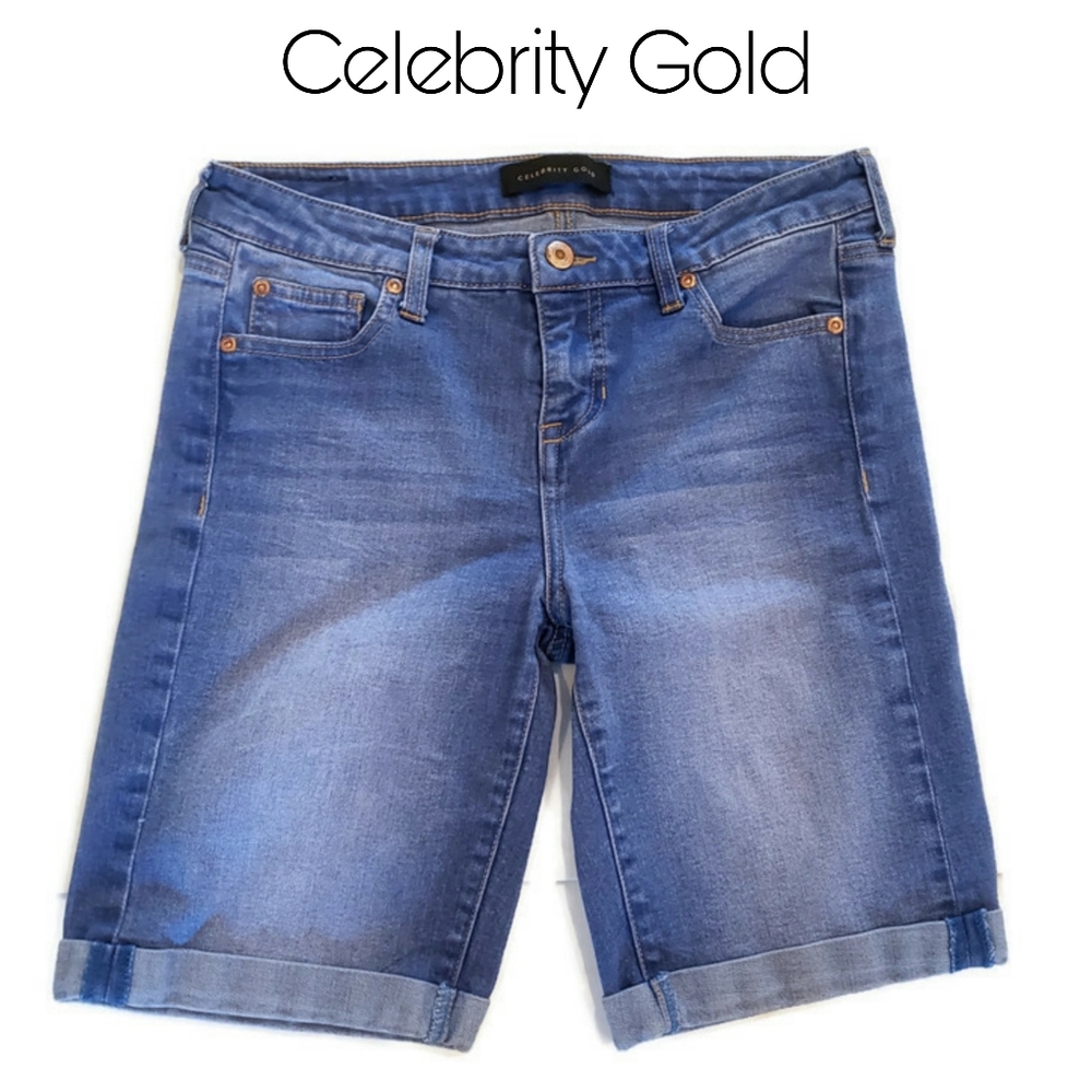 Celebrity Gold Long Denim Shorts